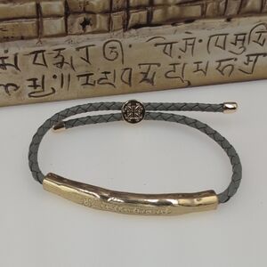 Rustic Cuff Brinley Braid Gray with Gold Bar bracelet inspirational inscription
